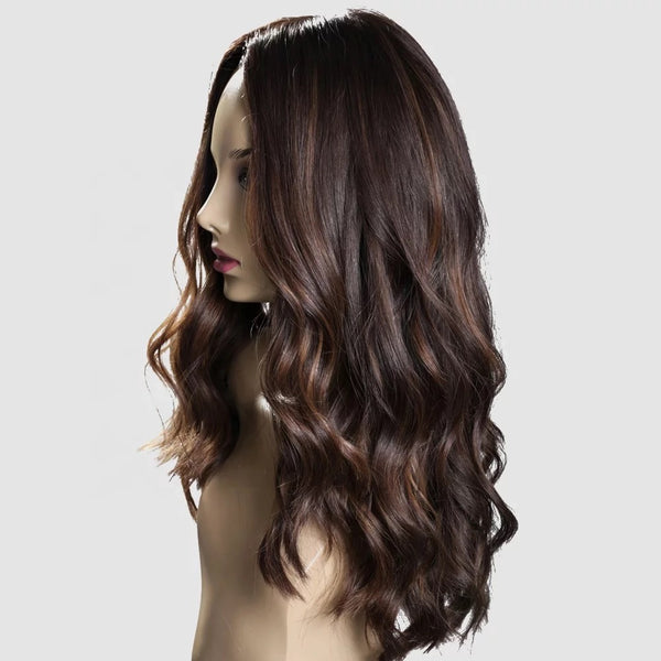 Silk base medium brown topper with waves 20 inches
