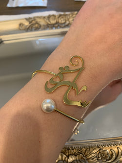 Arabic or English name custom bangle bracelet with pearl