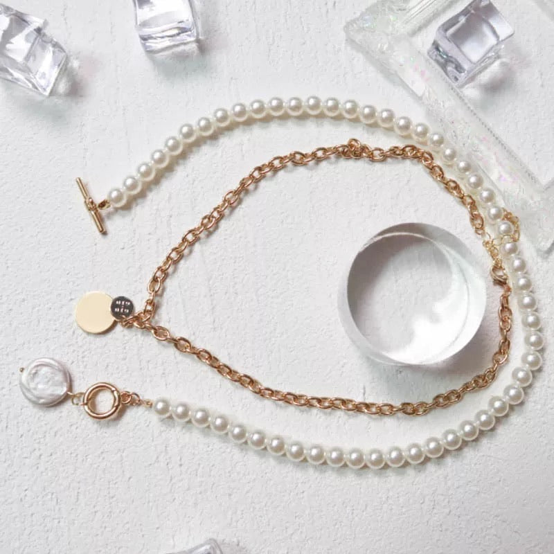 Coin drop layered necklace with pearls