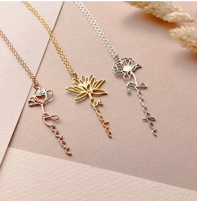 Personalized birth Flower name necklace