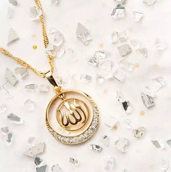 beautiful Allah pendant with chain  14k gold plated with Rhinestones