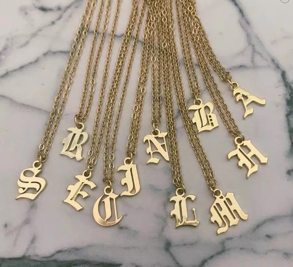 Bold letter necklace old English font