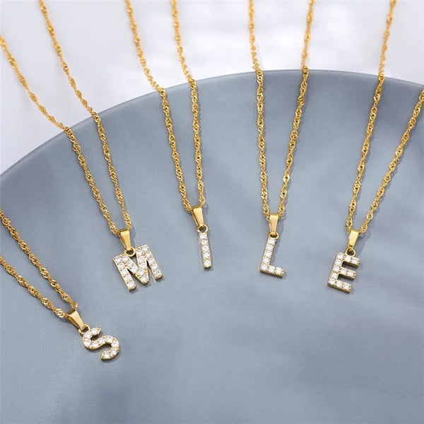 Iced initial letter pendants with chain