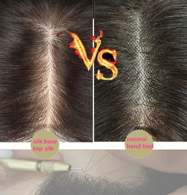 Custom silk base real scalp look topper