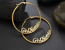 Hoop name earrings with birthstones