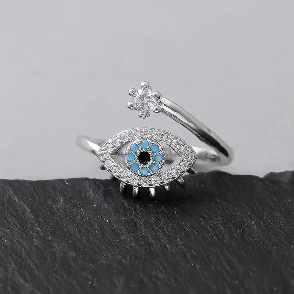 Pretty blue eye ring with cubic zirconia resizable